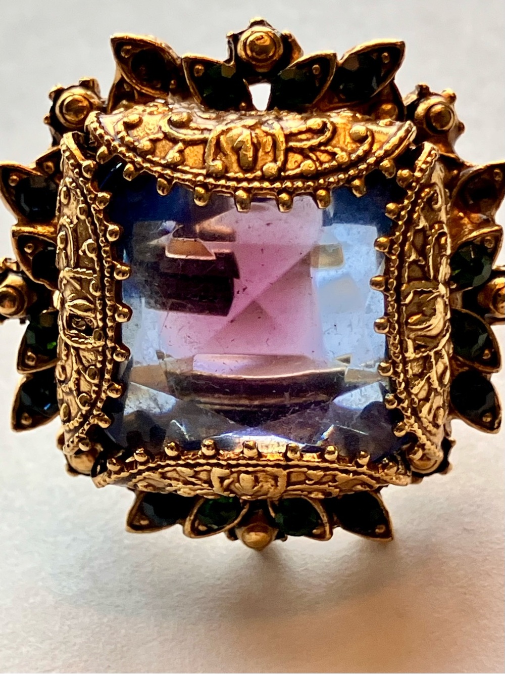 VTG Florenza Ring Purple Glass
Green Rhinestone Renaissance Revival Adjustable